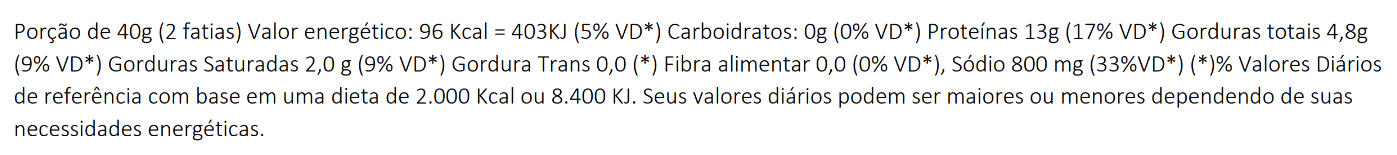 Tabela Nutricional Jamón Serrano Com Osso 24 Meses Monte Nevado