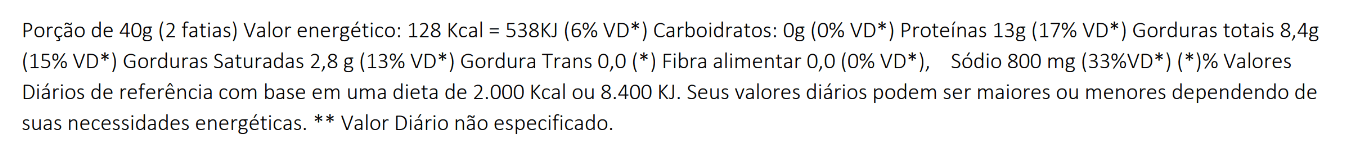 Tabela Nutricional Jamón Pata Negra Monte Nevado
